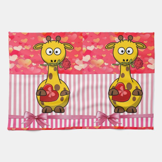 Valentine's Day Kitchen hand towel, Giraffe Towel (Horizontal)