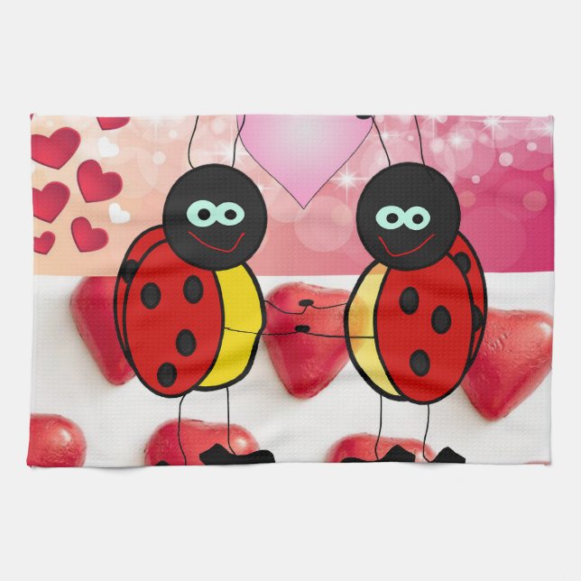 Valentine's Day Kitchen hand towel, Ladybug Kitchen Towel (Horizontal)