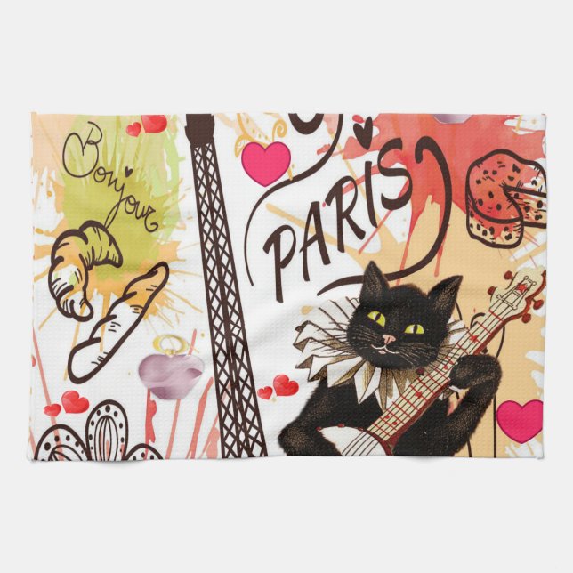 Valentine's Day Kitchen hand towel, Paris France Towel (Horizontal)