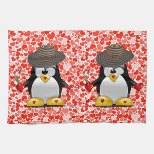 Valentine's Day Kitchen hand towel, Penguin Kitchen Towel
