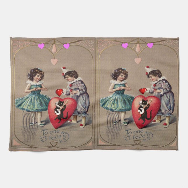 Valentine's Day Kitchen hand towel, Vintage Towel (Horizontal)