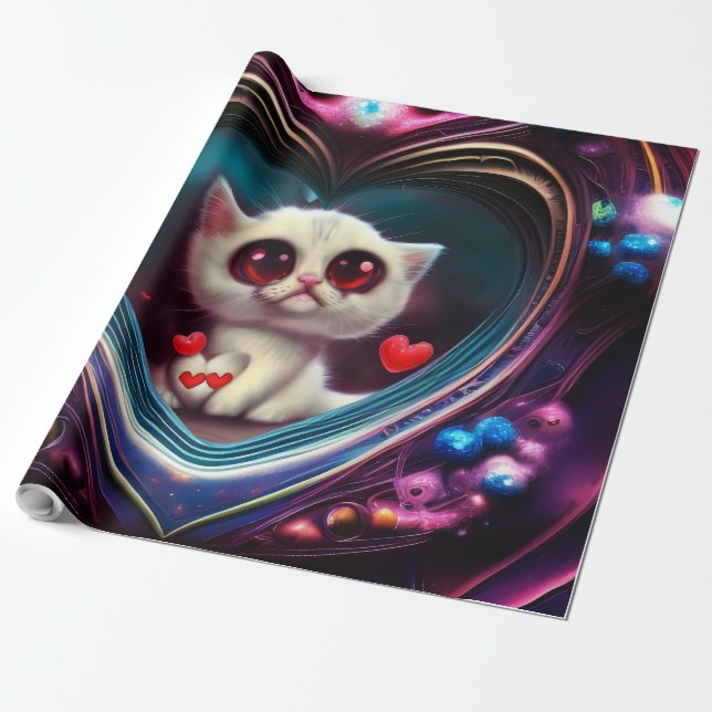 Valentine's Day Kitten Too Cute for Words Wrapping Paper (Unrolled)