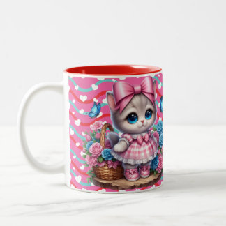 Valentines Day Kitty Two-Tone Coffee Mug