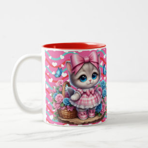 Valentines Day Kitty  Two-Tone Coffee Mug