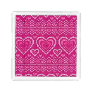 Valentine's Day Knitted Pattern 2 Acrylic Tray