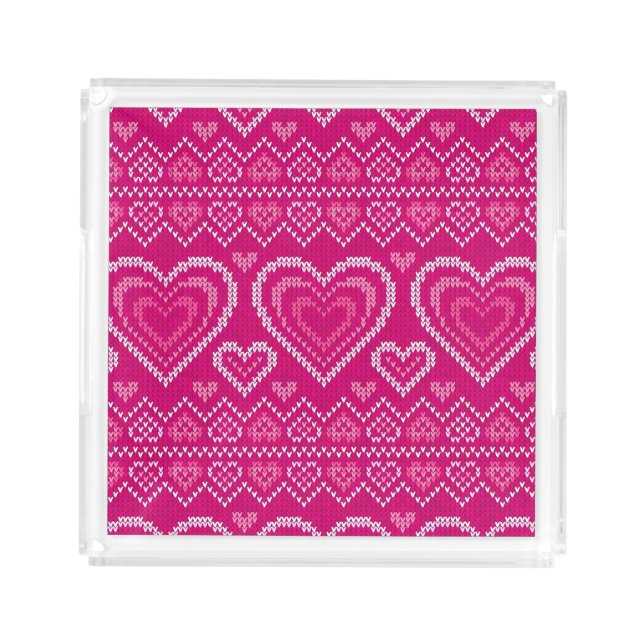 Valentine's Day Knitted Pattern 2 Acrylic Tray (Front)