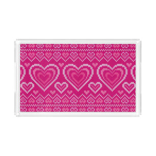 Valentine's Day Knitted Pattern 2 Acrylic Tray