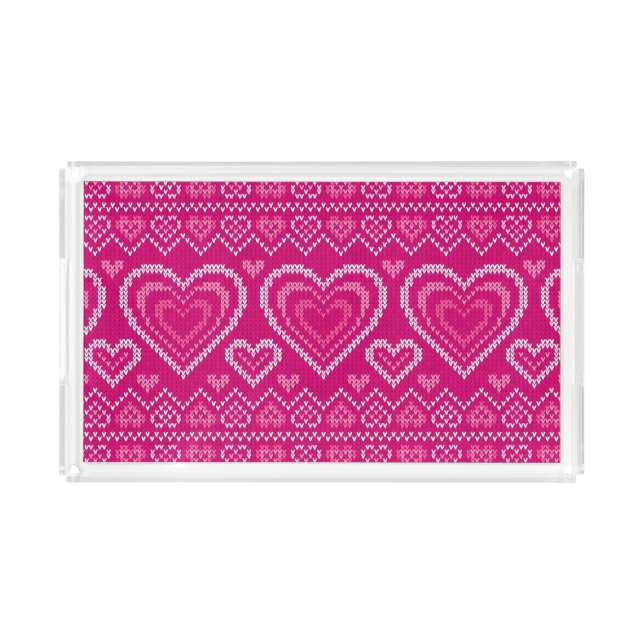 Valentine's Day Knitted Pattern 2 Acrylic Tray (Front)