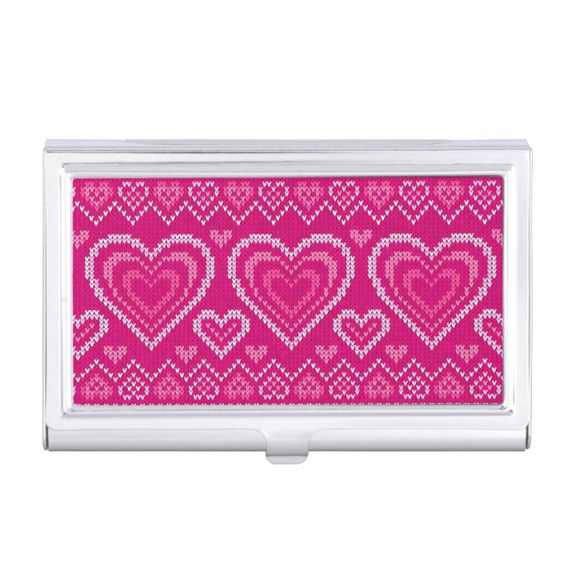 Valentine's Day Knitted Pattern 2 Business Card Holder (Front)