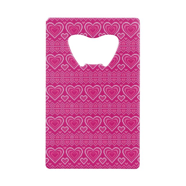 Valentine's Day Knitted Pattern 2 Credit Card Bottle Opener (Front)