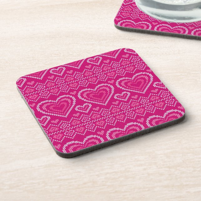 Valentine's Day Knitted Pattern 2 Drink Coaster (Left Side)