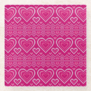 Valentine's Day Knitted Pattern 2 Glass Coaster