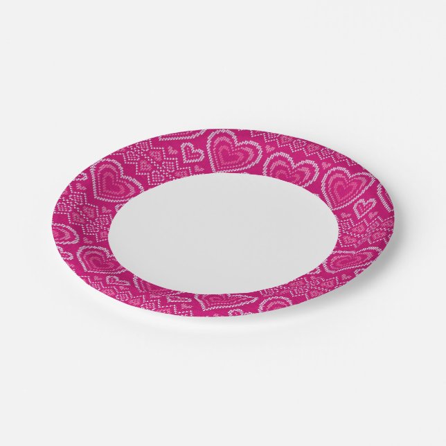 Valentine's Day Knitted Pattern 2 Paper Plates (Angled)