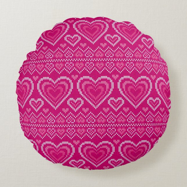 Valentine's Day Knitted Pattern 2 Round Pillow (Front)
