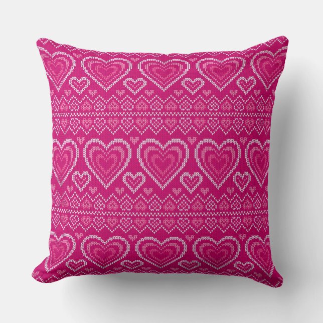Valentine's Day Knitted Pattern 2 Throw Pillow (Front)