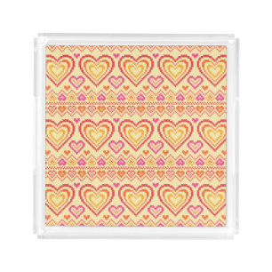 Valentine's Day Knitted Pattern Acrylic Tray