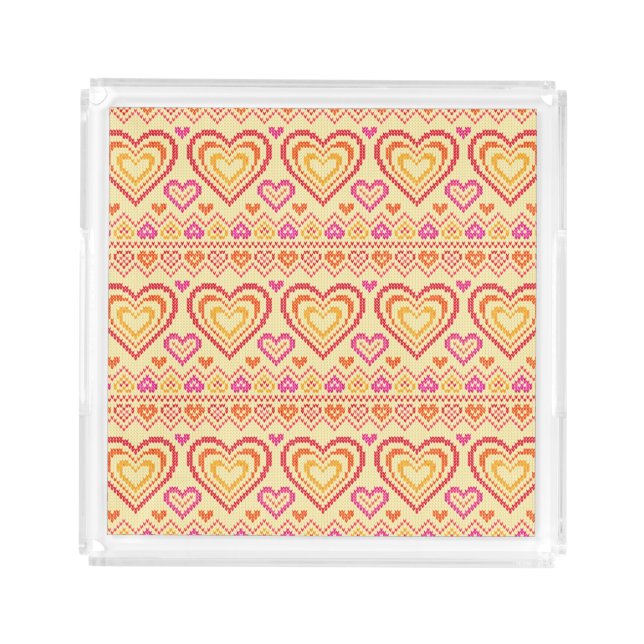 Valentine's Day Knitted Pattern Acrylic Tray (Front)