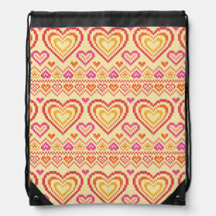 Valentine's Day Knitted Pattern Drawstring Bag