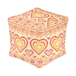 Valentine's Day Knitted Pattern Pouf