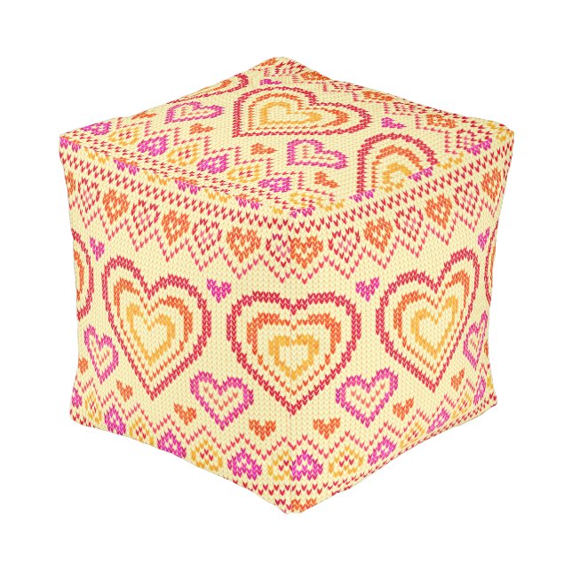 Valentine's Day Knitted Pattern Pouf (Angled Front)
