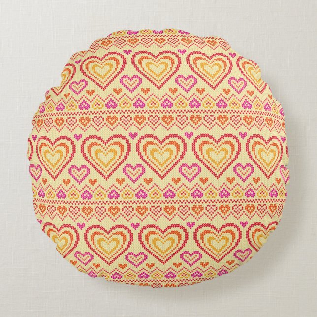 Valentine's Day Knitted Pattern Round Pillow (Front)