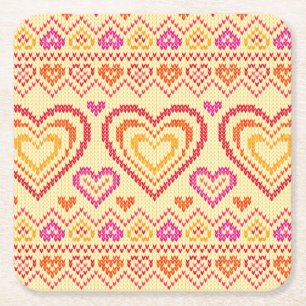 Valentine's Day Knitted Pattern Square Paper Coaster