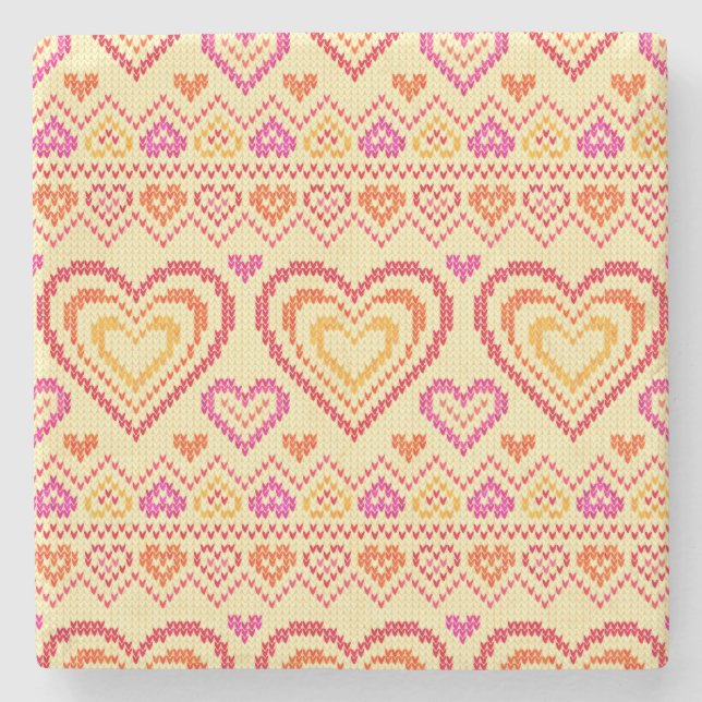 Valentine's Day Knitted Pattern Stone Coaster (Front)