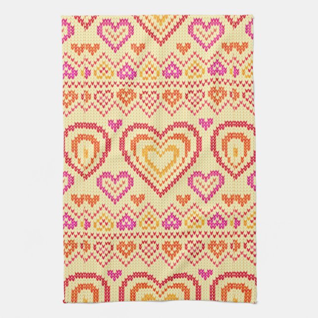 Valentine's Day Knitted Pattern Towel (Vertical)