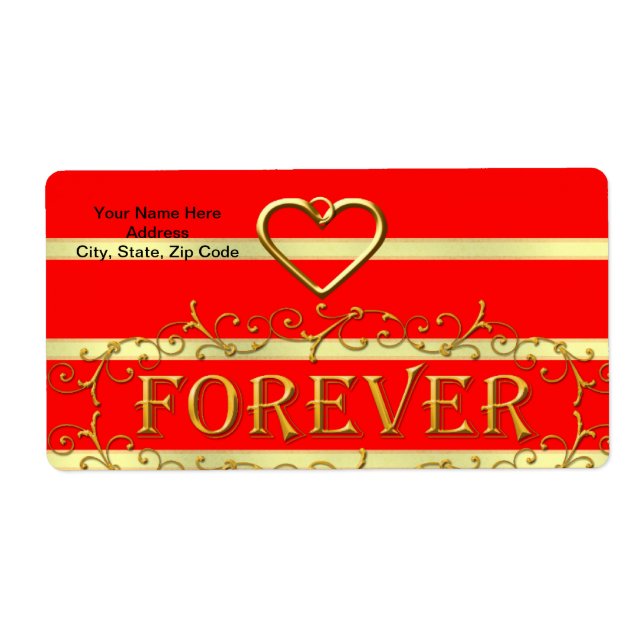 Valentine's Day Labels Gold Forever Hearts (Front)