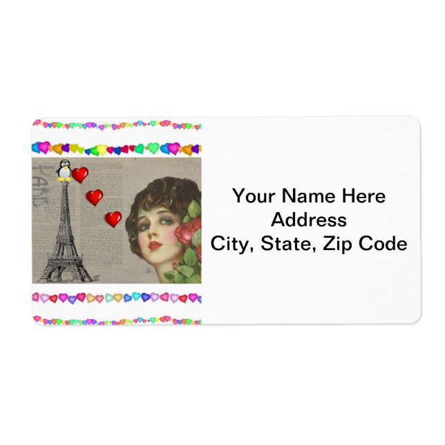 Valentine's Day Labels Heart Penguin Hearts (Front)