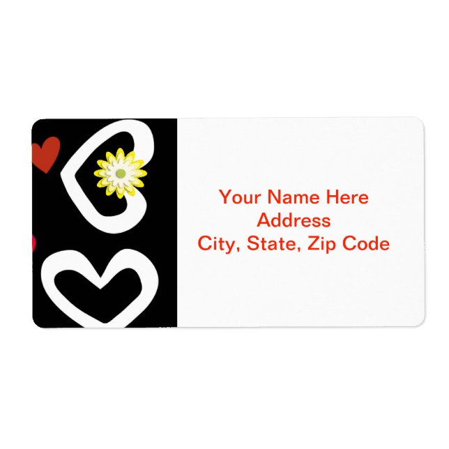 Valentine's Day Labels White Hearts Black  (Front)