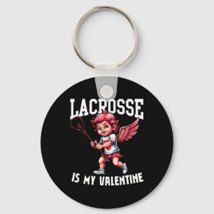 Valentines Day Lacrosse Lovers Funny Cupid Lacross Keychain