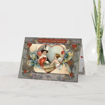 Valentine's Day - Lady And Cupid Selected Heart. Holiday Card by VintageStyleStudio at Zazzle