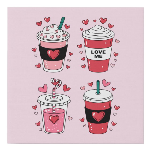 Valentines Day Latte Coffee Lover Faux Canvas Print (Front)