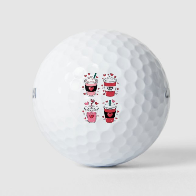 Valentines Day Latte Coffee Lover Golf Balls (Front)