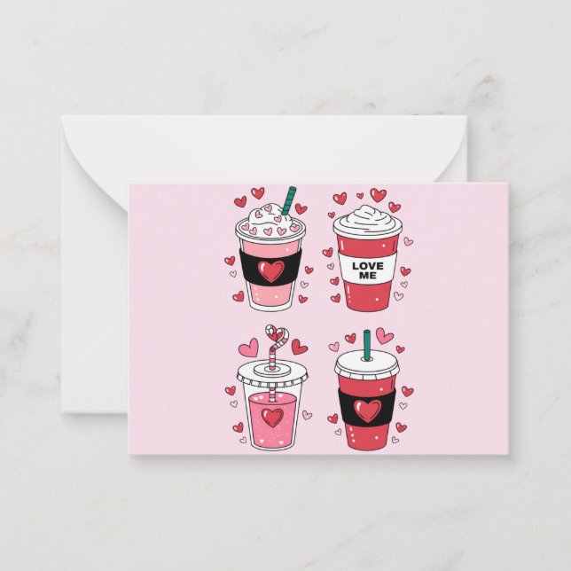 Valentines Day Latte Coffee Lover Note Card (Front)