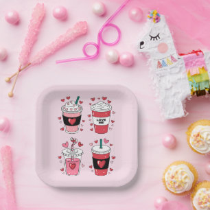 Valentines Day Latte Coffee Lover Paper Plates