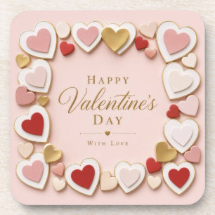 Valentines Day Layered Heart Frame Border Beverage Coaster