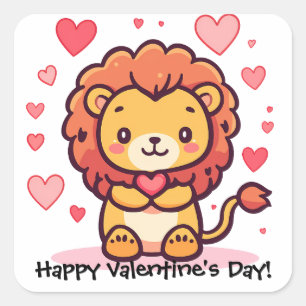 Valentine's Day Lion Personalized Square Sticker