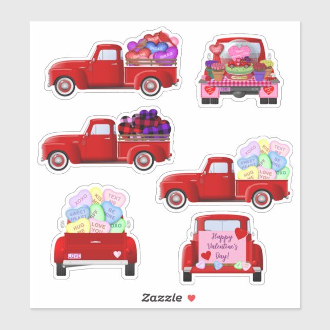 Valentine's Day Little Red Trucks Stickers (Sheet)