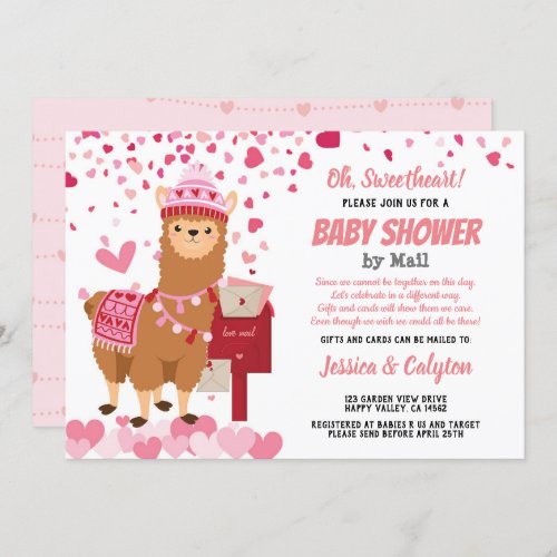 Valentines Day Llama Alpaca Baby Shower By Mail Invitation
