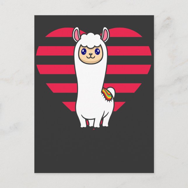 Valentines Day Llama Alpaca Heart Animal Love Postcard (Front)