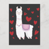 Valentines Day Llama Alpaca Hearts Girl Boy Kids Postcard