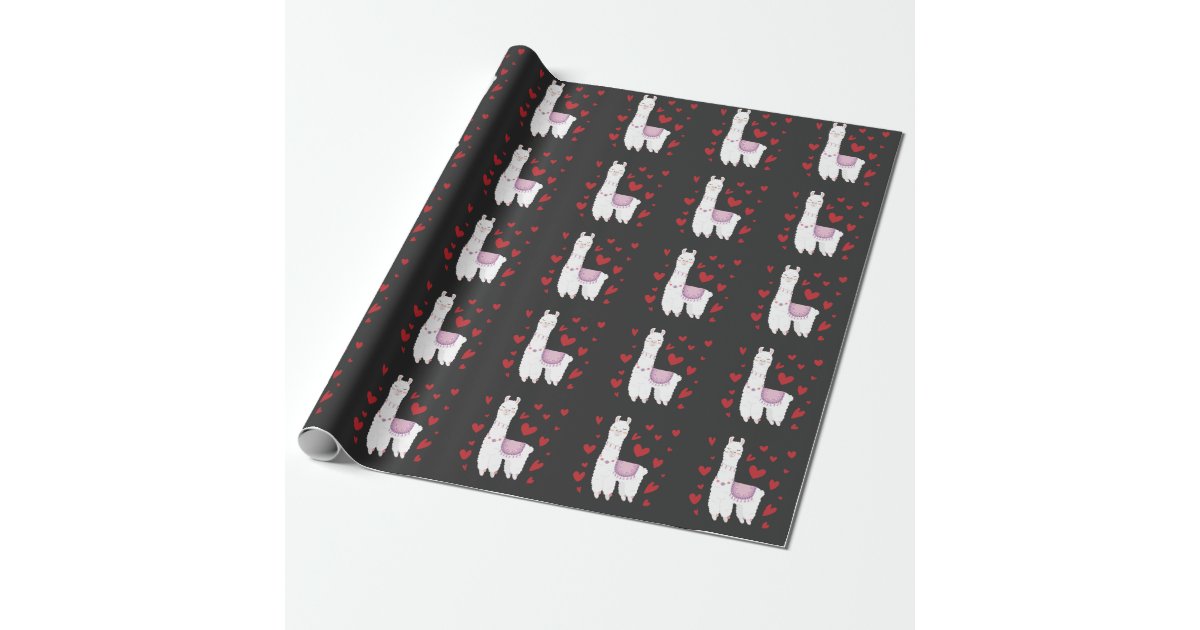Valentines Kawaii Llama Wrapping Paper by GriffyPrints