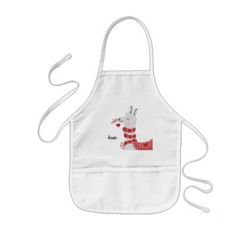 Valentines Day Llama and Heart Childrens Name Kids Apron