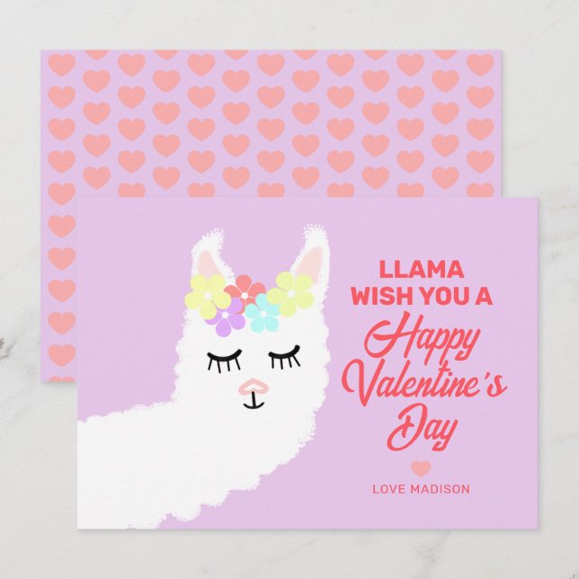 Valentines Day Llama Pun Kids Classroom Exchange Holiday Card (Front/Back)