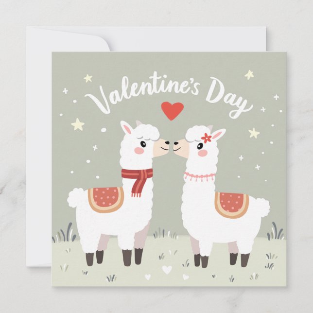 Valentines Day Lovable Llamas Valentines Card (Front)