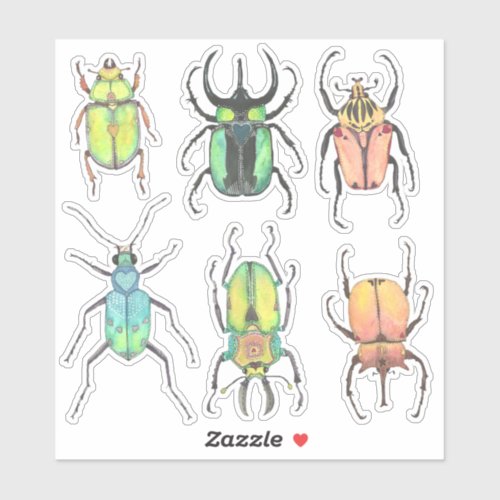 Valentines Day Love Bugs Watercolor Beetles Sticker