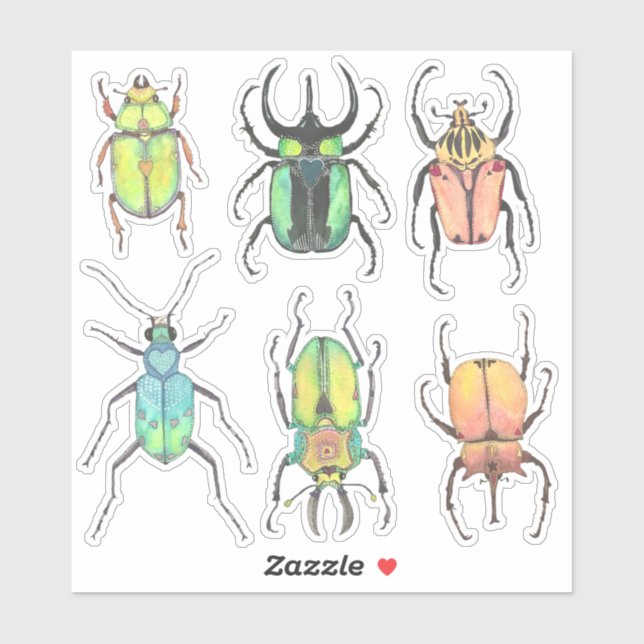 Valentine's Day Love Bugs Watercolor Beetles Sticker (Sheet)