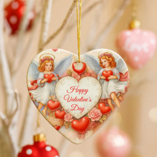 Valentine's Day Love Cherub Angels  Ceramic Ornament